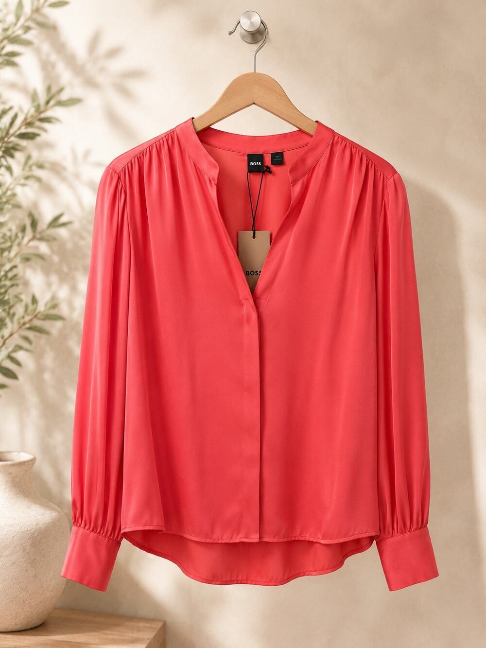 BOSS Banora18 Stretch Silk Blouse Coral Pink Size 4 NWT